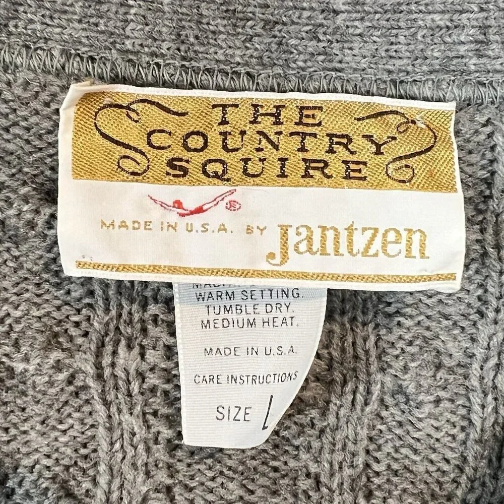Mens Vintage Gray Cardigan Sweater Jantzen Country Squire Size Large Grandpa